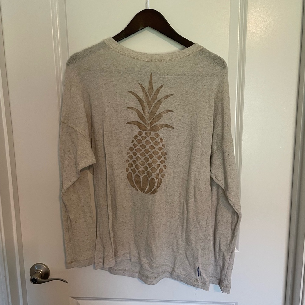 Women's Beige Long Sleeve Top with Pineapple Design